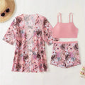 Conjunto Biquíni Tropical com Kimono e Short Ferrazi