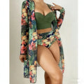 Conjunto Biquíni 3 Peças Feminino com Saída de Praia Estampa Tropical Ferrazi