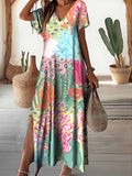 Vestido Feminino Longo Floral com Decote em V Ferrazi