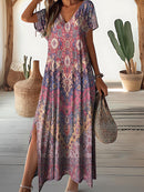 Vestido Feminino Longo Floral com Decote em V Ferrazi